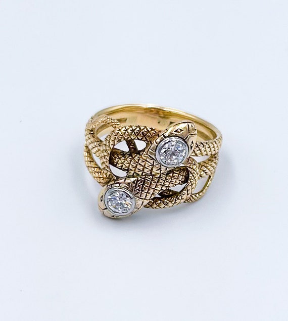 Vintage 0.50 ctw Diamond Double Snake Ring - image 3