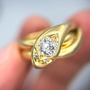Antique Diamond Snake Ring 18k Yellow Gold Dated 1923 - 0.50ct Old Euro Estate Fine Jewelry Special OOAK Family Heirloom