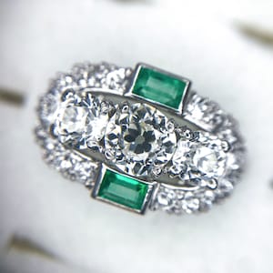 4.25 CTW Art Deco Platinum Emerald Diamond Ring
