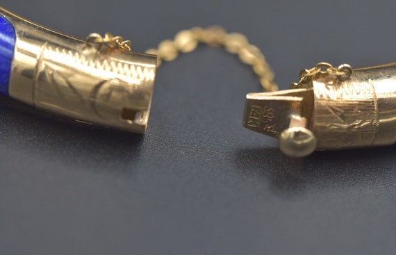 Vintage Lapis Lazuli Gold Bangle Hinged Bracelet … - image 7