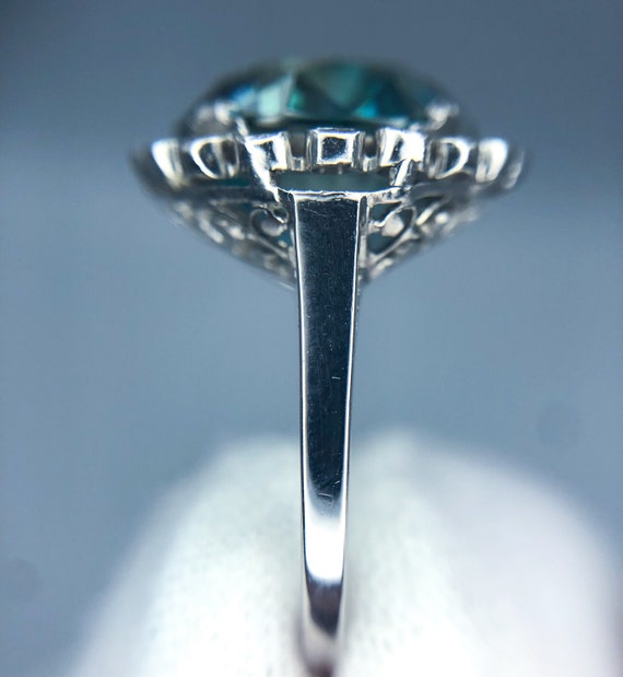 Circa 1940 Handmade Platinum Zircon Diamond Halo … - image 8