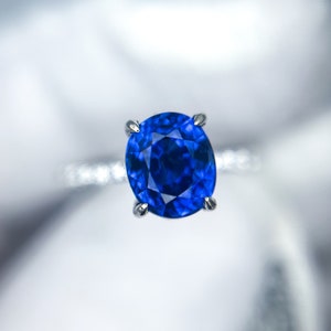GIA 2.57 エクストラファインブルーサファイアオーバルヒドゥンハローダイヤモンド 14K ホワイトゴールド 新品リング セイロン スリランカ産 ラボレポートハードコピー付き