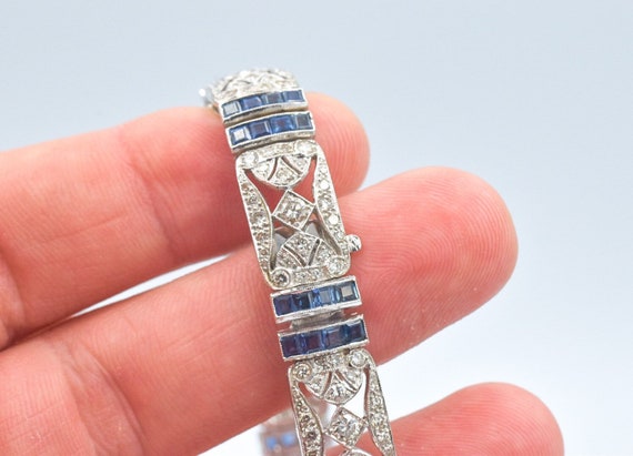 Art Deco Style 7 CTW Diamond Sapphire 18k Bracelet - image 5