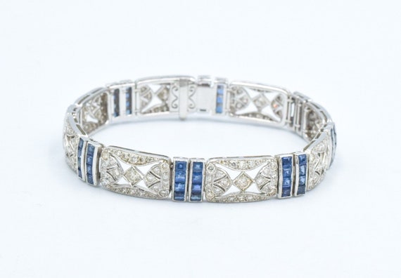 Art Deco Style 7 CTW Diamond Sapphire 18k Bracelet - image 4