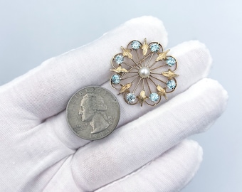 Vintage Binder Bros Natural Zircon Pearl 14k Yellow Gold Pin Brooch Pendant Designer Natural Stones Mid Century Unique OOAK Fine Jewelry