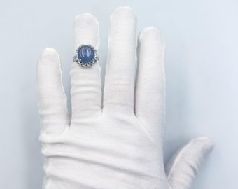 11.32 Light Blue Star Sapphire Natural Diamond Platinum Estate Statement Cocktail Ring Ballerina
