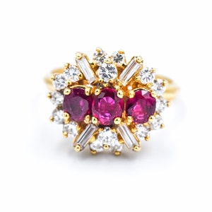 Natural Ruby Diamond 14k Yellow Gold Fashion Bombé Ballerina Cocktail Statement Ring X - Fine Ruby - Vintage Pre-owned Unique OOAK