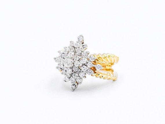 1.25 CTW Diamond Cluster 18k Statement Ring - image 2