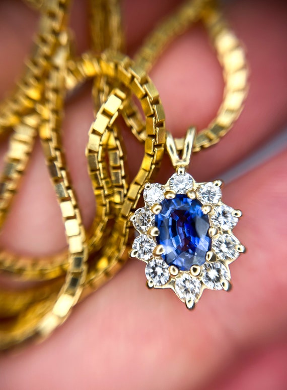 14k Sapphire Diamond Halo Pendant Necklace