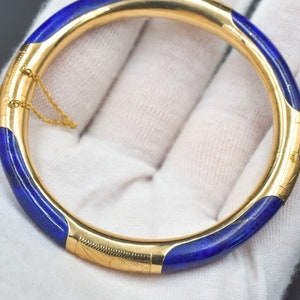 Vintage Lapis Lazuli Gold Bangle Hinged Bracelet 14k