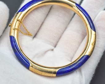Vintage Lapis Lazuli Gold Bangle Hinged Bracelet 14k