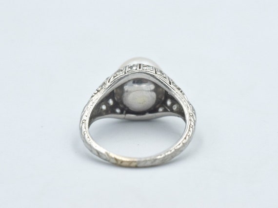 Authentic Art Deco Platinum Pearl Diamond Ring - image 5