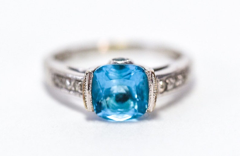 14k Blue Topaz Diamond Ring