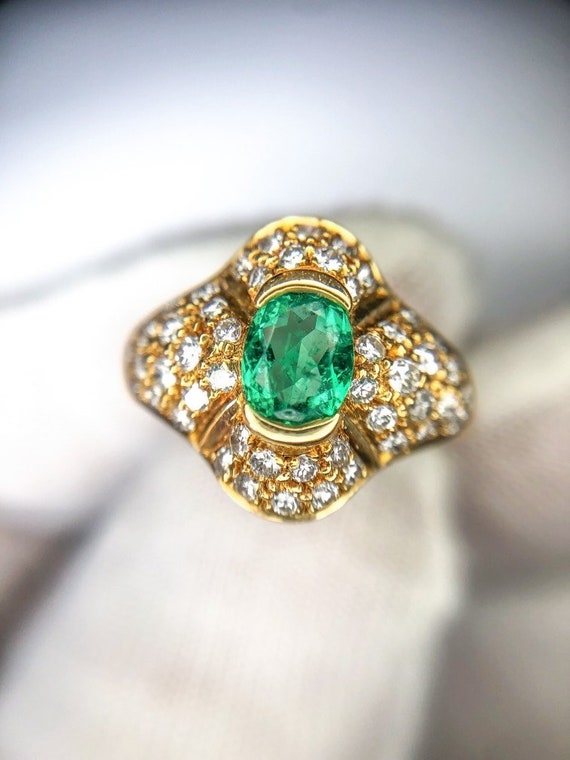 Emerald Diamond 18k Gold Bombé Ring
