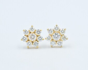 0.80 CTW Diamond Cluster Earrings 14k Yellow Gold