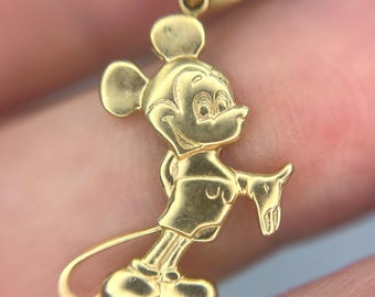 Vintage 14k Yellow Gold Mickey Mouse Pendant Necklace Charm Bracelet Disney Solid Gold Collectible