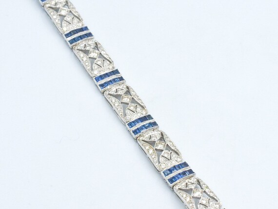 Art Deco Style 7 CTW Diamond Sapphire 18k Bracelet - image 6