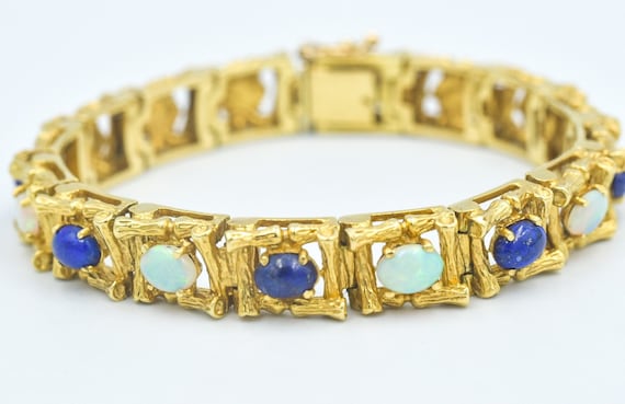 La Triomphe Designer Vintage 18k Gelbgold Bambus Lapis Lazuli Opal Wechsel  Armband Quadrat Links Oval Cabochons Nachlass - Etsy.de
