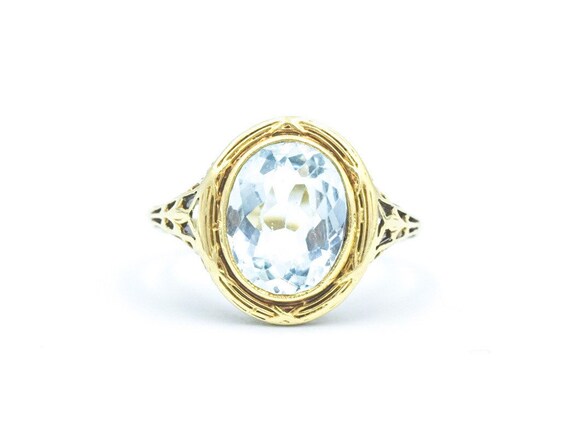 Vintage Aquamarine 14k Filigree Ring