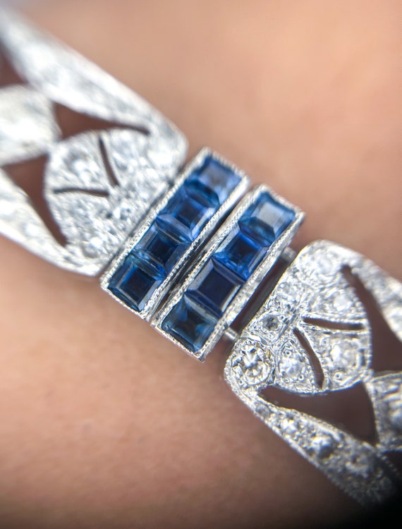 Art Deco Style 7 CTW Diamond Sapphire 18k Bracelet - image 3