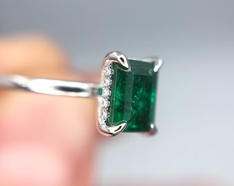 NEW 1.34 Emerald Diamond Hidden Halo 14k Fashion Engagement Ring