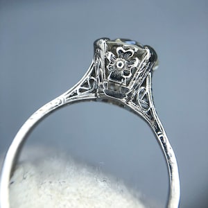 Antique Edwardian Platinum GIA 2.01 Carat Solitaire Diamond Engagement Ring Handmade Filigree Floral Flower Old European Cut Art Deco