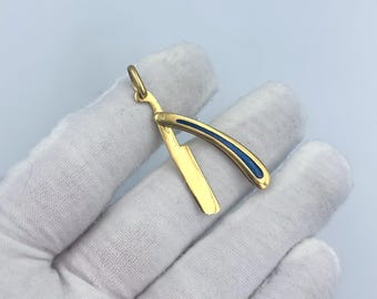18k emaillierte Barber Straight Edge Rasiermesser Anhänger Charme
