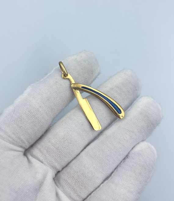 18k Enameled Barber Straight Edge Razor Pendant Charm