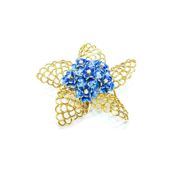 18k Blue Enamel Diamond Flower