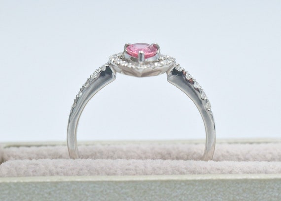 18k Padparadscha Sapphire Diamond Halo Ring - image 5