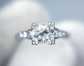 Art Deco-ring i platina, gammal europeisk diamant