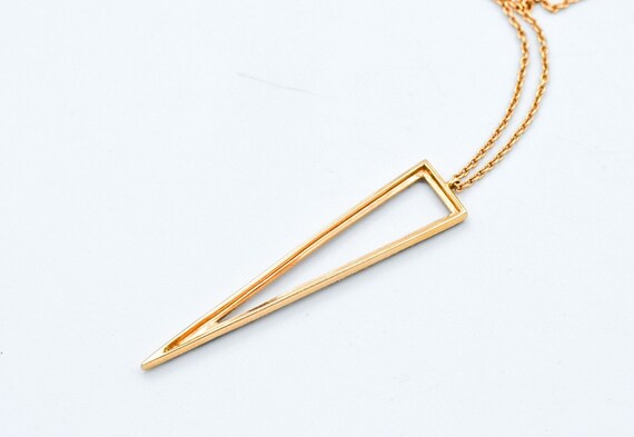 18k Diamond Geometric Triangle Pendant Necklace - image 3