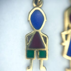 Vintage 18k Yellow Gold Multicolored Glass Boy/Man Pendant Necklace Charm Bracelet Italy Estate Blue Green Red Gold Large Bail