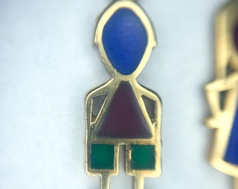 Vintage 18k Gelbgold Bunten Glas Junge / Mann Anhänger Halskette Charme Armband Italien Italien Blau Grün Rot Gold Große Öse