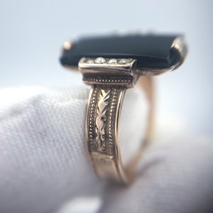 Antique Onyx Seed Pearl 14k Gold Ring