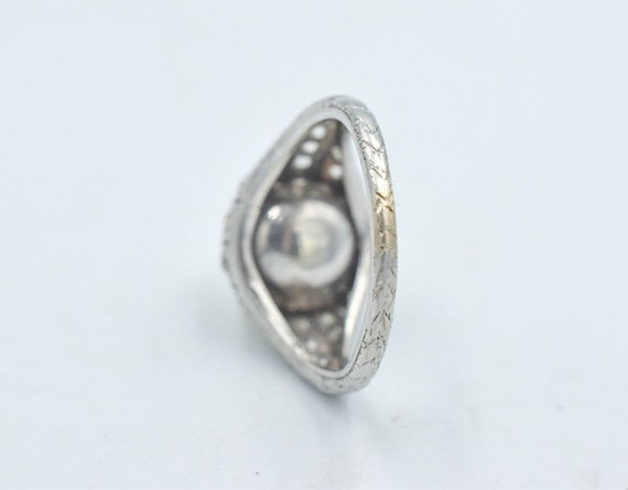 Authentic Art Deco Platinum Pearl Diamond Ring - image 4