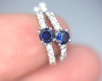 14KW Sapphire Diamond Huggie Hoop Earrings