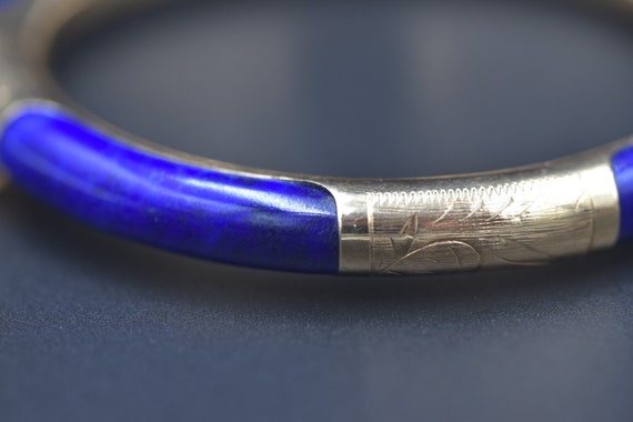 Vintage Lapis Lazuli Gold Bangle Hinged Bracelet … - image 5