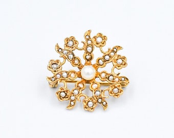 14k Pearl Flower Pin Brooch