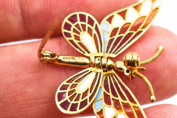 18k Ruby Enamel Butterfly Brooch - image 6