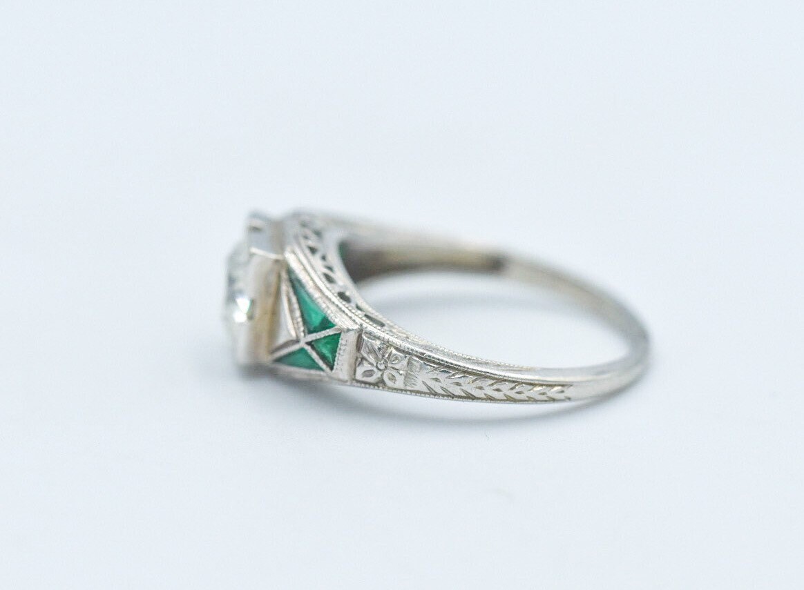 Art Deco Platinum Filigree 0.85 Old Euro Cut Diamond Emerald | Etsy