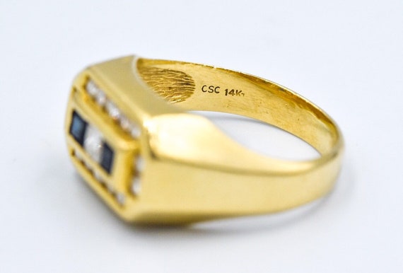 Unisex 14k Genuine Sapphire Diamond Band Ring - image 5