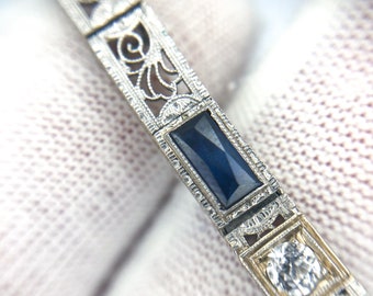 Art Deco 14k Diamond Sapphire Link Bracelet