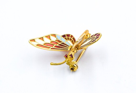 18k Ruby Enamel Butterfly Brooch - image 3