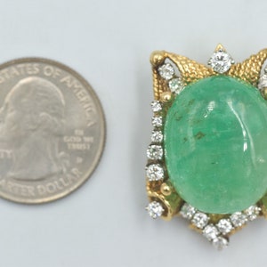35 Carat Emerald Cabochon & Diamond 14k Gold Pendant Necklace