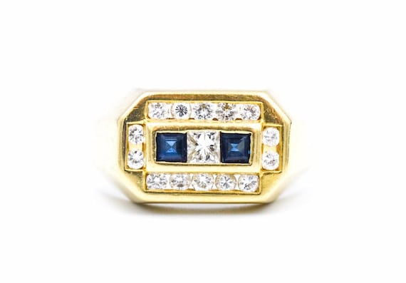 Unisex 14k Genuine Sapphire Diamond Band Ring - image 1