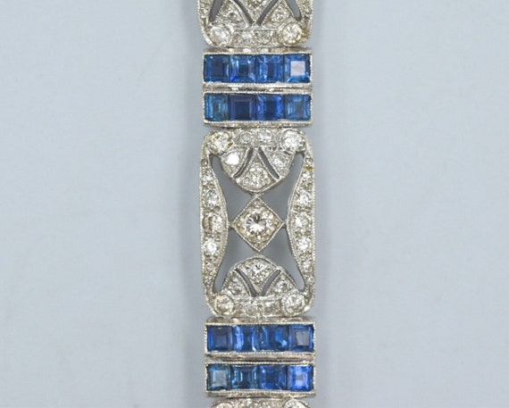 Art Deco Style 7 CTW Diamond Sapphire 18k Bracelet - image 7