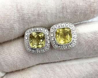 14k Citrine Diamond Halo Omega Back Earrings