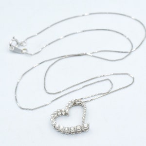 Open Heart Diamond Pendant Necklace 14k White Gold