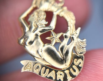 Aquarius Zodiac Sign 14k Gold Pendant